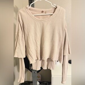 Elegant Cream Waffle Knit Women's Sweatshirt